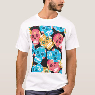 Camiseta Calavera de azúcar, fondo festivo sin costura.