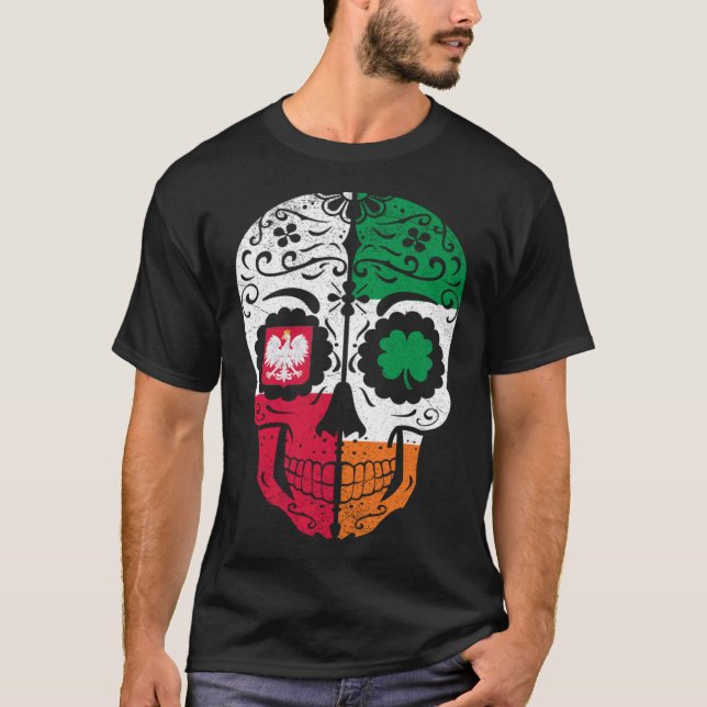 Camiseta Calavera de azúcar irlandesa Polonia Bandera St Pa (Anverso)