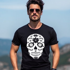 Camiseta Calavera de Azúcar Mexicana 2 Hombres Negro y Blan