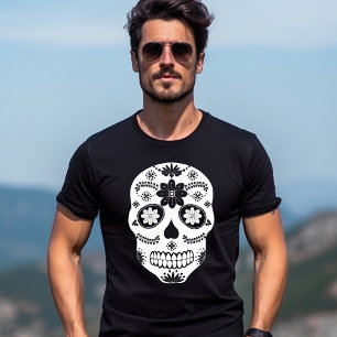 Camiseta Calavera de Azúcar Mexicana 2 Hombres Negro y Blan