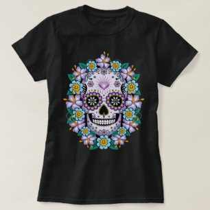 Camiseta Calavera de azúcar morado con flores