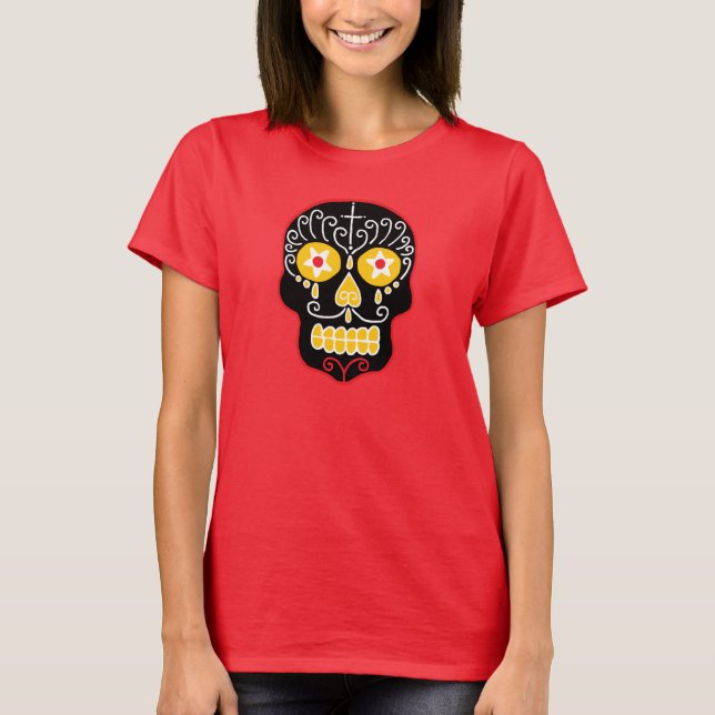 Camiseta Calavera de Azúcar Negra (Anverso)