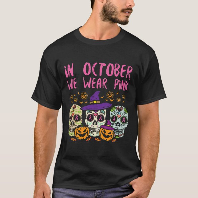 Camiseta Calavera de azúcar Octubre Conciencia sobre el cán (Anverso)
