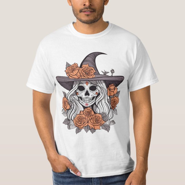 Camiseta Calavera de azúcar picante con Rosas (Anverso)