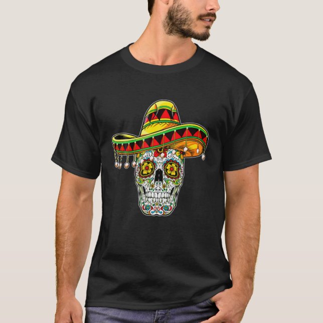 Camiseta Calavera De Azúcar Poncho Gorra Cinco De Mayo Día  (Anverso)