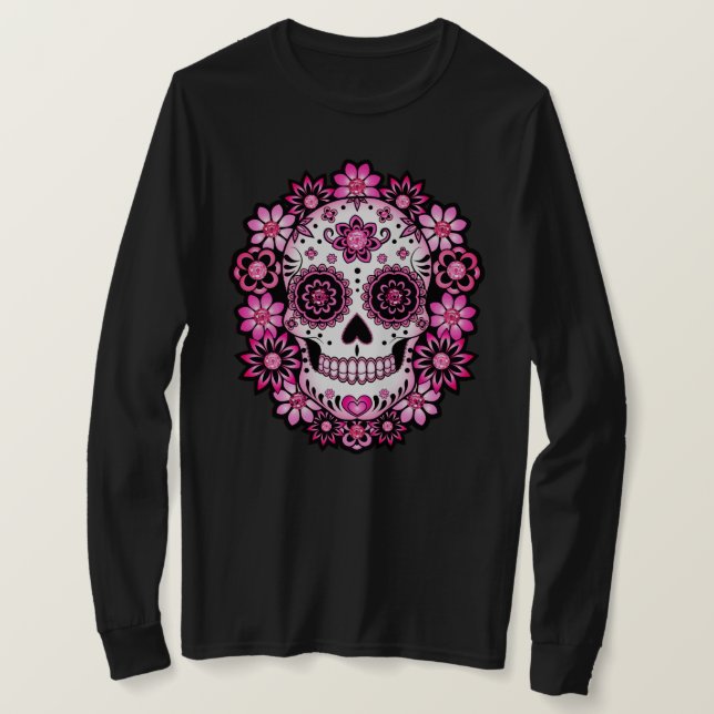 Camiseta Calavera de azúcar rosa (Anverso del diseño)