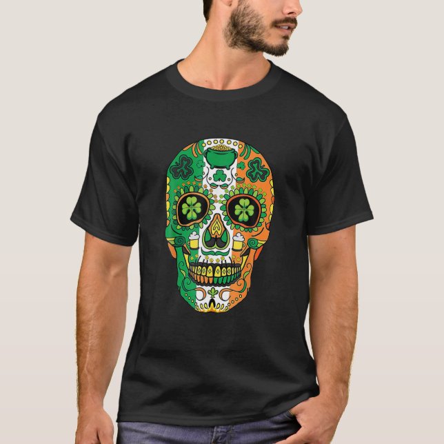 Camiseta Calavera de azúcar St Patrick Lucky Shamrock Flora (Anverso)