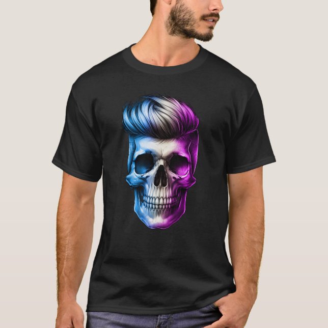Camiseta Calavera de barbero con peines de moda Estilista d (Anverso)