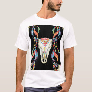 Camiseta Calavera de búfalo: fondo de color de agua negro.