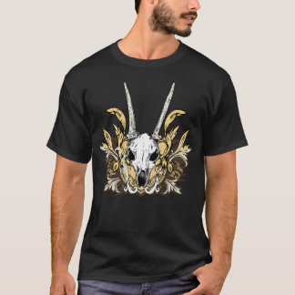 Camiseta Calavera De Cabra Y Detalle Floral Grabado