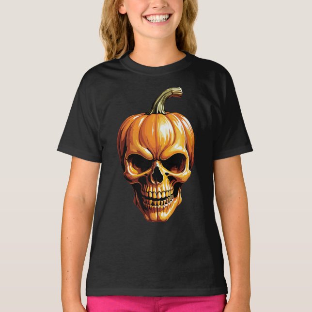 Camiseta Calavera de Calabaza Ardiente para Halloween (Anverso)