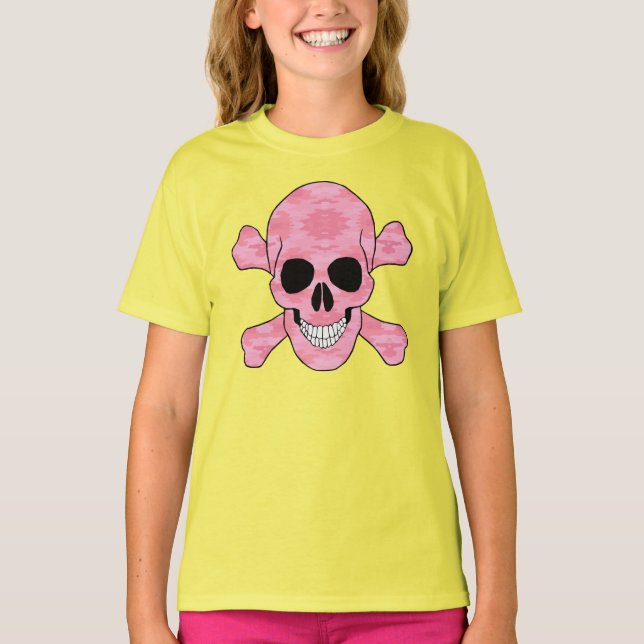 Camiseta Calavera De Camuflaje Rosa Y Camisas Cruzadas (Anverso)