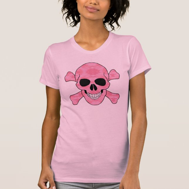 Camiseta Calavera De Camuflaje Rosa Y Camisas Cruzadas (Anverso)