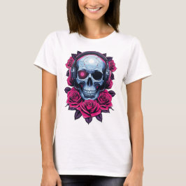 Camiseta Calavera de cibermuerte neonatal y Rosas blancos