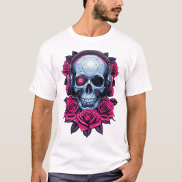 Camiseta Calavera de cibermuerte neonatal y Rosas blancos
