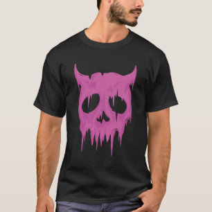 Camiseta Calavera de Demonio Goteante en Rosa Neon