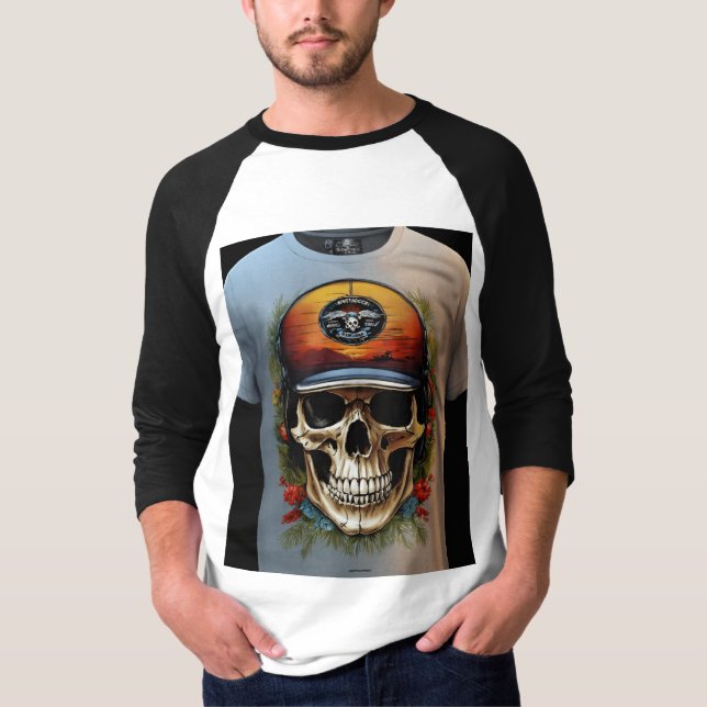 Camiseta "Calavera de edugie y gorro bordado de huesos cruz (Anverso)