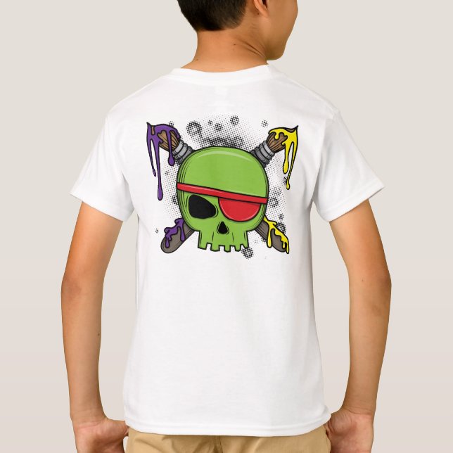 Camiseta Calavera de escuela de arte con pintura de goteo e (Reverso)