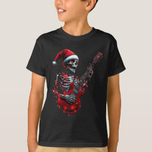 Camiseta Calavera de esqueleto de Navidad tocando guitarra