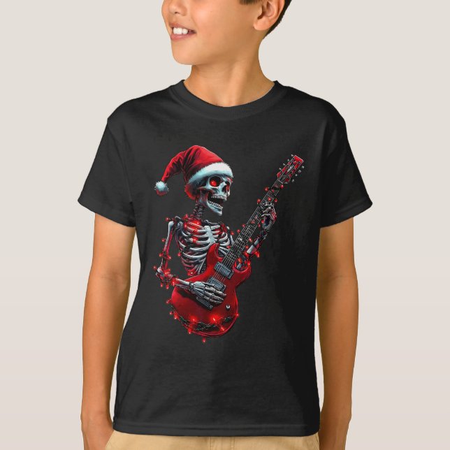 Camiseta Calavera de esqueleto de Navidad tocando guitarra  (Anverso)