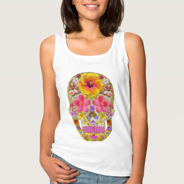 Camiseta Calavera de flores 4 - Tropical (Anverso)
