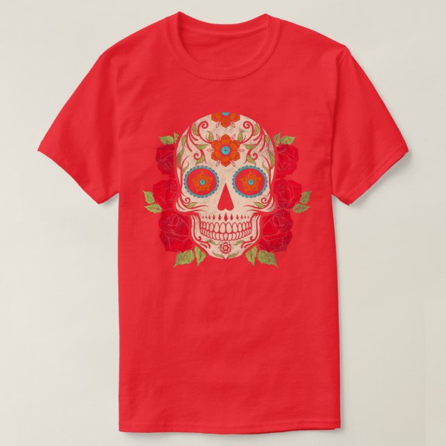 Camiseta Calavera de flores mexicana (Diseño del anverso)