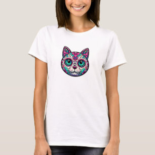 Camiseta Calavera de Gato Colorida de Azúcar