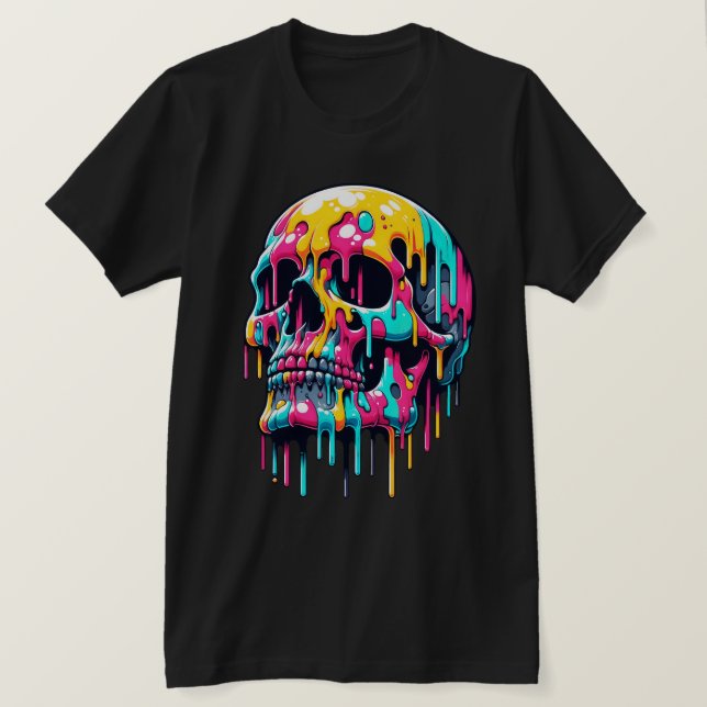 Camiseta Calavera de goteo colorida - Arte de calavera psic (Anverso del diseño)