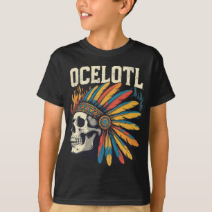 Camiseta Calavera de guerrero azteca con cabezal de plumas 