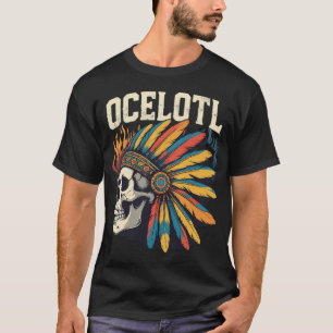 Camiseta Calavera de guerrero azteca con cabezal de plumas 