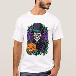 Camiseta Calavera de Halloween Caballero Calabaza Araña Vec