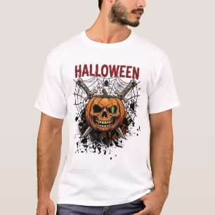 Camiseta Calavera de Halloween Calabaza Espadas Cruzadas Te