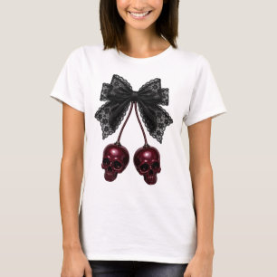Camiseta Calavera de lazo coqueta gótico cereza