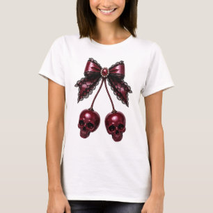 Camiseta Calavera de lazo coqueta gótico cereza