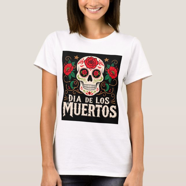 Camiseta Calavera de los muertos y flores (Anverso)