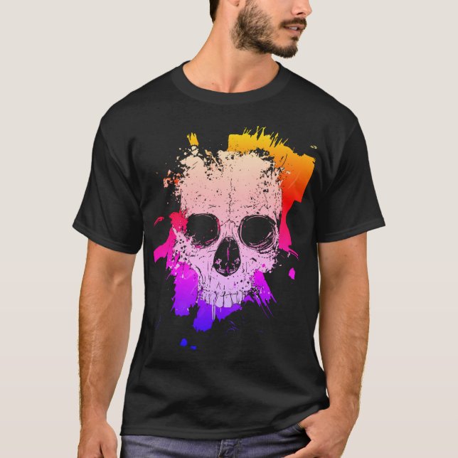 Camiseta Calavera de mancha colorida (Anverso)