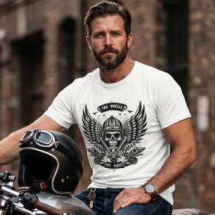 Camiseta Calavera de Motociclista Dos Ruedas Un Corazón