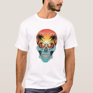 Camiseta Calavera de puesta de sol tropical Ola del océan