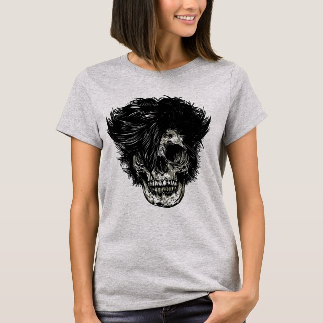 Camiseta Calavera de Rockstar con Cabello Salvaje (Anverso)