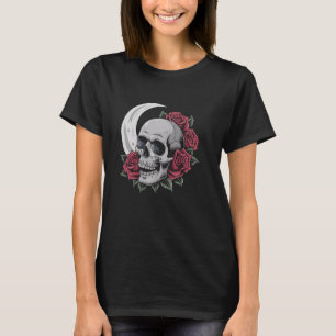 Camiseta Calavera de rosa lunar ilustración gótica Emo Deat