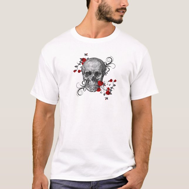 Camiseta Calavera de rosas rojas (Anverso)