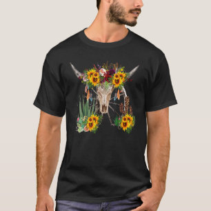 Camiseta Calavera de toro boho floral leopardo desierto Cac