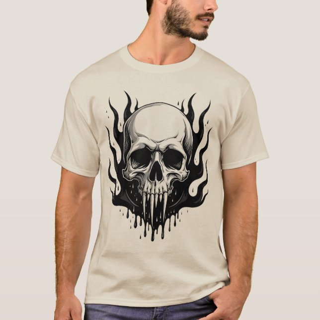 Camiseta Calavera de vampiros góticos con llamas negras que (Anverso)