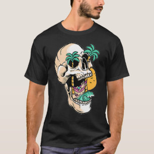 Camiseta Calavera De Verano Con Playa En Tropa De Palmeras 