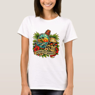 Camiseta Calavera de verano retro mensaje en una botella de
