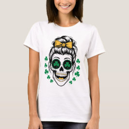 Camiseta Calavera del Día de San Patricio con Tréboles y Pe