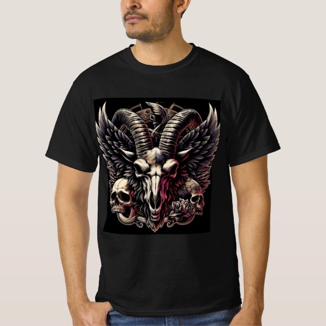 Camiseta Calavera del Macho Cabrío con Alas - Diseño Intrép (Anverso)