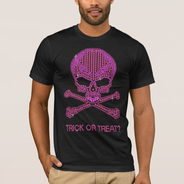 Camiseta Calavera Diamante de imitación rosa impresa y hues (Anverso)
