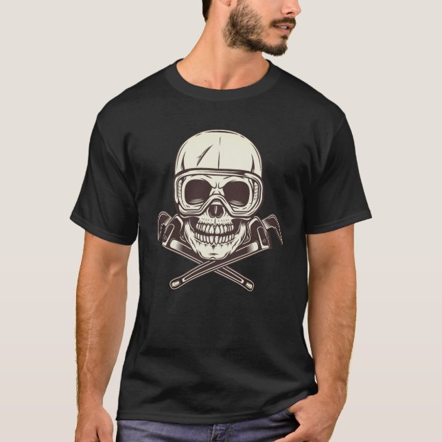 Camiseta Calavera en gafas con llave de plomo de construcci (Anverso)
