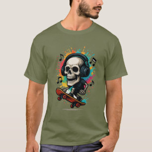 Camiseta Calavera en patines con auriculares - Música y col